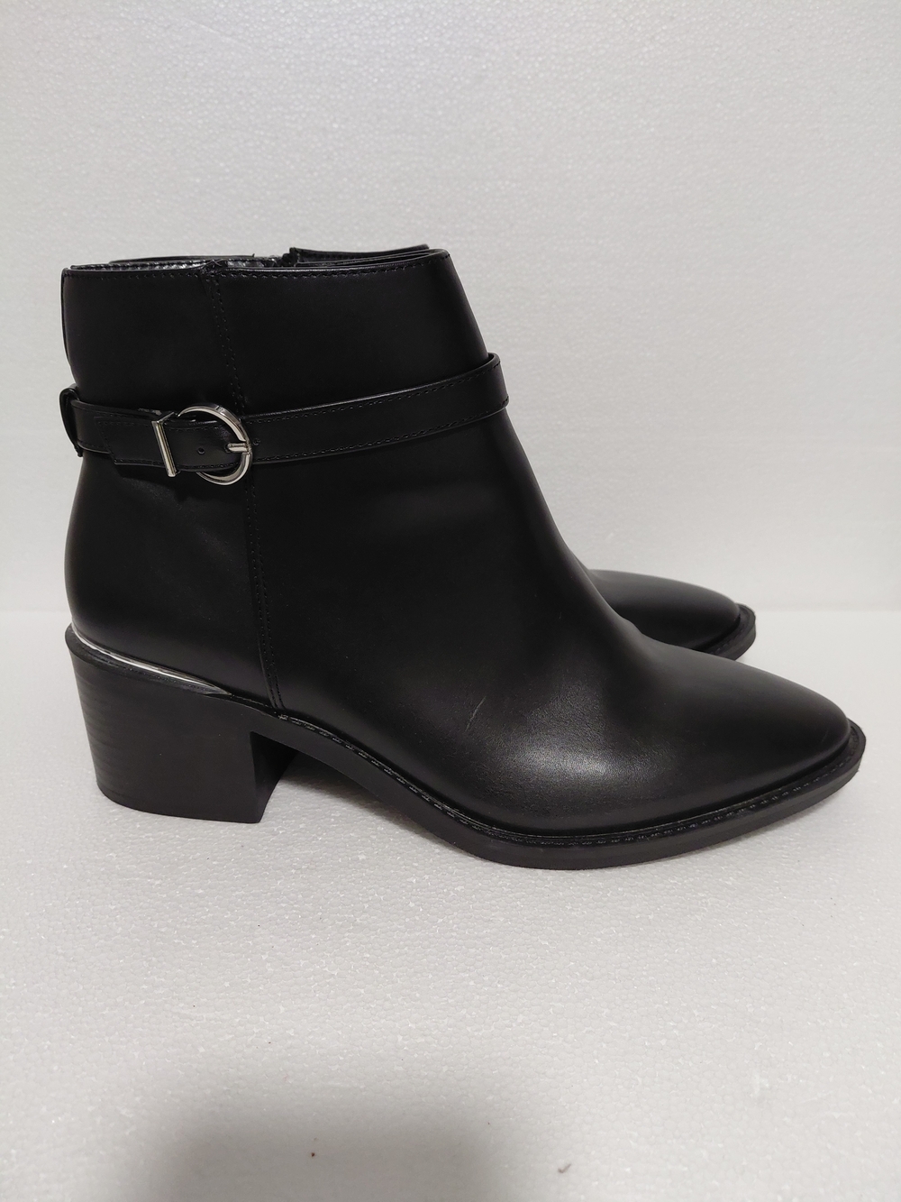 Alexis Bendel Classic Black Leather Ankle Boots with Buckle Strap